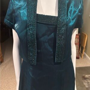 Elegant Teal Beaded Prom Dress with Bolero